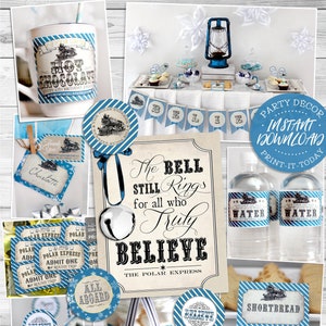 Polar Express BLUE Party Pack - INSTANT DOWNLOAD - partially Editable & Printable Decorations, Decor, Holiday, Christmas, Birthday, Train