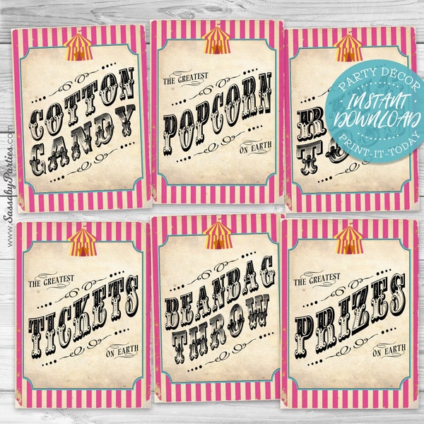 30 Vintage Circus Game/Carnival Signs Posters - Candy Combo - INSTANT DOWNLOAD - Printable Party Decorations, Decor, Prizes, Popcorn, Candy
