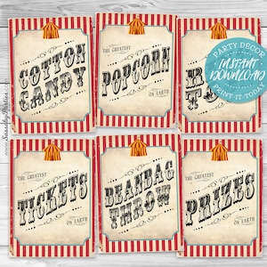 30 Vintage Circus Game/Carnival Signs Posters - Aqua Combo - INSTANT DOWNLOAD - Printable Birthday Party Decorations, Decor, Popcorn, Prizes