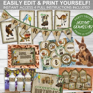 Australian Animals Party Pack - INSTANT DOWNLOAD - Party Decorations, Kangaroo, Koala, Banner, Decor, Birthday, BBQ, Australia Day, Aussie