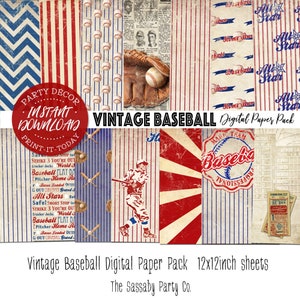 Confezione di carta da baseball vintage - DOWNLOAD IMMEDIATO - 14 fogli digitali, stampabili, scrapbooking, biglietti, compleanno, planner, adesivi, inviti