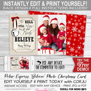 Polar Express Christmas Card - INSTANT DOWNLOAD - Edit & Print, Photo, Picture, Xmas Family Portrait, Printable, Believe, Bell Still Rings