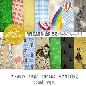 Wizard of Oz Paper Pack 14 Digital Sheets - INSTANT DOWNLOAD - Ruby Slippers, Scarecrow, Scrapbooking, Cards, Birthday, Planner, Stickers