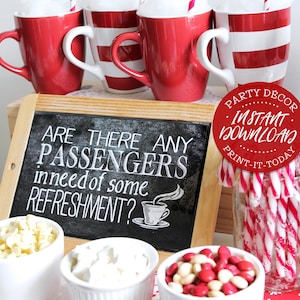 Polar Express Poster Refreshments Chalkboard Style - INSTANT DOWNLOAD - Printable Birthday Christmas Party Sign, Decorations, Decor, Chalk