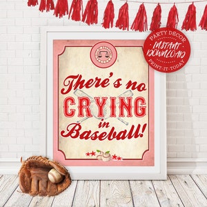 Girls Baseball, Rockford Peaches, League of Her Own, Pink, Poster, No Crying Sign, Printable, Instant Download, Birthday Party Decor, Decorations, Print it Yourself, at Home, Digital Files