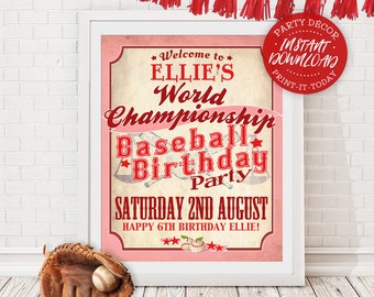 Girls Baseball Birthday Party Sign - INSTANT DOWNLOAD - Editable & Printable Rockford Peaches, A League of her Own, Welcome Poster Edit Text