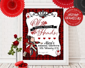 Queen of Hearts Party Sign - INSTANT DOWNLOAD - Editable & Printable, Birthday, Baby Bridal Shower, Party Decorations, Decor, Edit, Print