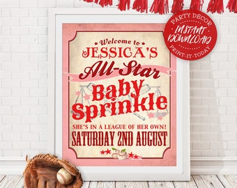 Girls Baseball Baby Sprinkle Sign - INSTANT DOWNLOAD - partially Editable & Printable Rockford Peaches, A League of her Own Poster