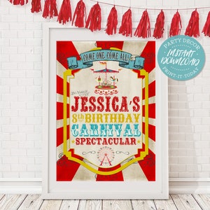 Vintage Carnival Birthday Poster - INSTANT DOWNLOAD - Partially Editable & Printable Party Decorations, Decor, Welcome, Sideshow Alley, Sign