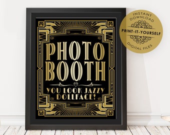 Gatsby Photo Booth Party Poster - INSTANT DOWNLOAD - Printable, Wedding, Birthday, New Years Eve, Art Deco 1920s Sign, Decoration, Decor