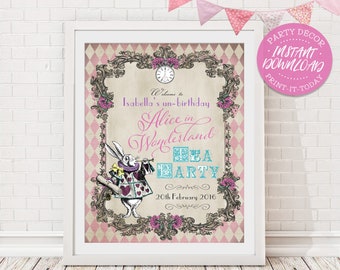 Alice in Wonderland Party Sign - Harlequin - INSTANT DOWNLOAD - Editable & Printable Birthday Party Decorations, Decor, Welcome, Tea Party