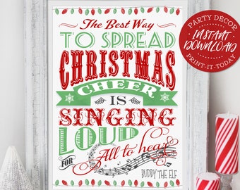 Christmas Cheer Buddy Elf Poster - INSTANT DOWNLOAD - Art Print, Movie Quote Sign, Poster Printable Decoration, Decor, Xmas Party, Holiday