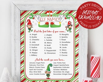 Elf Name Poster - INSTANT DOWNLOAD - 'What's your Elf Name?' Printable Sign, Christmas Party Decor, Decorations, Xmas Wall Art, Games, Fun