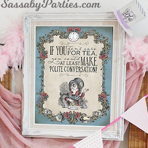 Mad Hatter Tea Party Poster - INSTANT DOWNLOAD - Alice in Wonderland Pastel Birthday Baby Shower Printable Sign Decoration