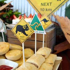 Australia Party Food Cupcake Toppers - INSTANT DOWNLOAD - Birthday Party Decorations, Edit & Print, Kangaroo, Koala, Aussie BBQ, Summer