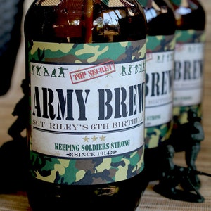 Army Drink Bottle Labels, Soda, Brew, Soldiers, Green Men, Camouflage, Instant Download, Birthday, Party Decor, Decorations, Edit Text, Editable, Print Yourself, Printable, Commando, Military