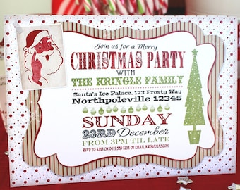 Retro Vintage Christmas Invitation - INSTANT DOWNLOAD - partially Editable & Printable Party Family Invite by Sassaby Parties