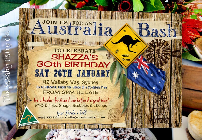 Australian Party Invitation, Bday Invite, Animals, Australia Party, Birthday, Koala, Kangaroo, Aussie, True Blue, Outback, BBQ, Edit Yourself, Editable, Instant Download, Printable, Print Yourself,