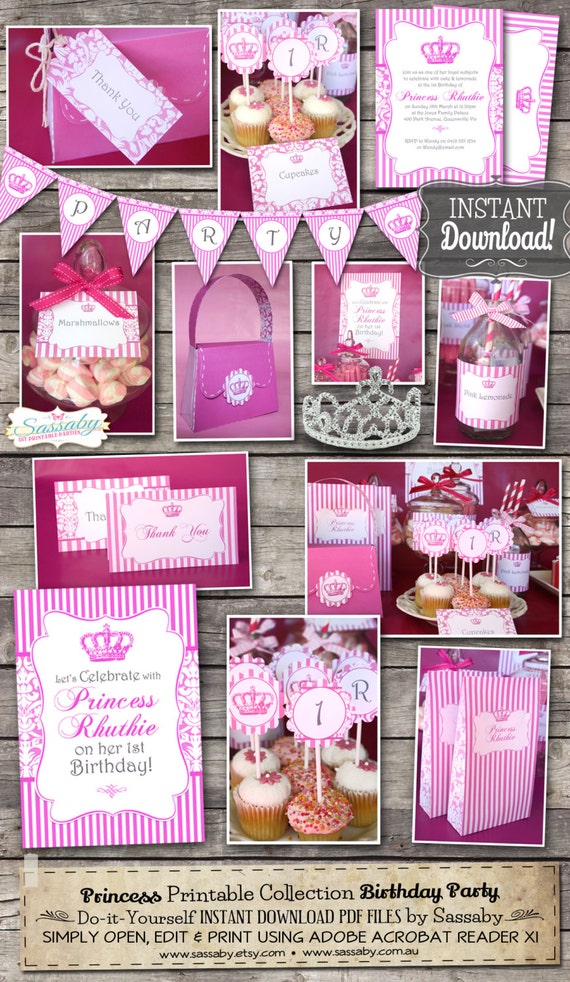 Princess Party Collection Instant Download Editable