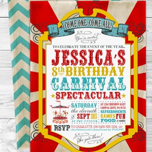 Carnival Birthday Invitation INSTANT DOWNLOAD Edit & Print Today, Circus, Sideshow, Party Invite, Vintage Carousel, Come one Come All image 4