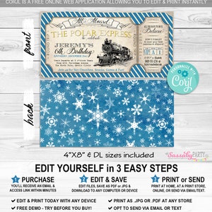 Polar Express Invitation, Ticket Invite, Blue, All Aboard, Printable, Print yourself, Birthday Decorations, Christmas, Xmas, Instant Download, Digital File