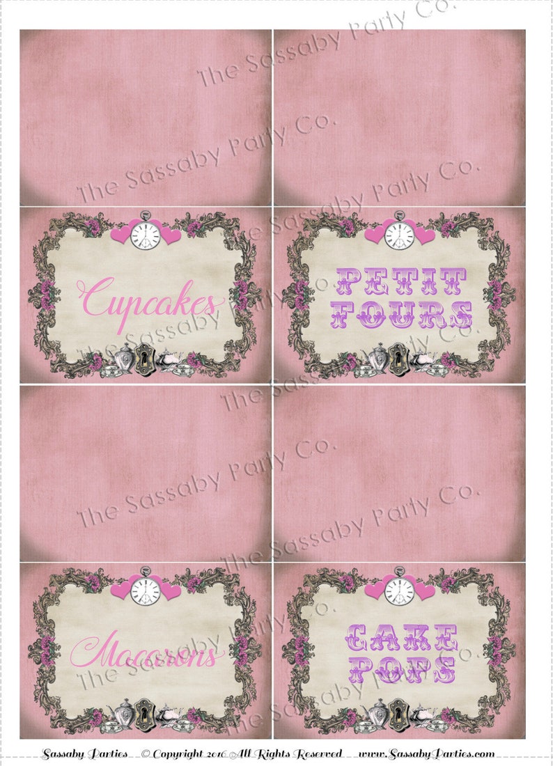 Alice in Wonderland Party Labels, Food Tent Cards, Pastel Pink Hearts, Roses, Eat Me Tags, Birthday Decorations, Decor, Bday, Bridal Shower, Edit Text, Editable, Printable, Print Yourself, Instant Download,