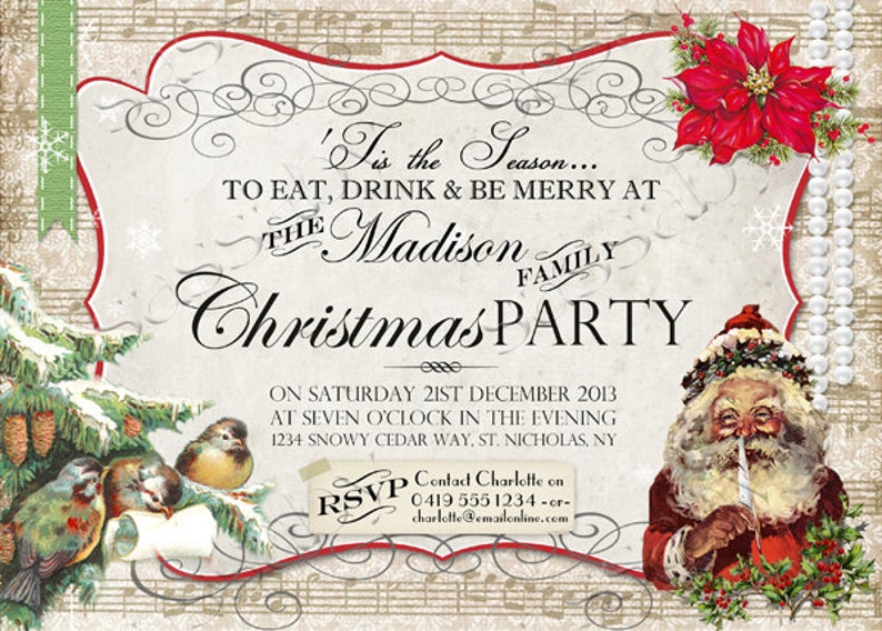 Classic Vintage Christmas Party Invitation INSTANT DOWNLOAD - Etsy