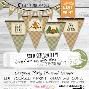 Camping Party Invitation INSTANT DOWNLOAD Partially Editable & Printable Camp Out, Birthday Party Invite, Plaid, Wilderness, Summer image 8
