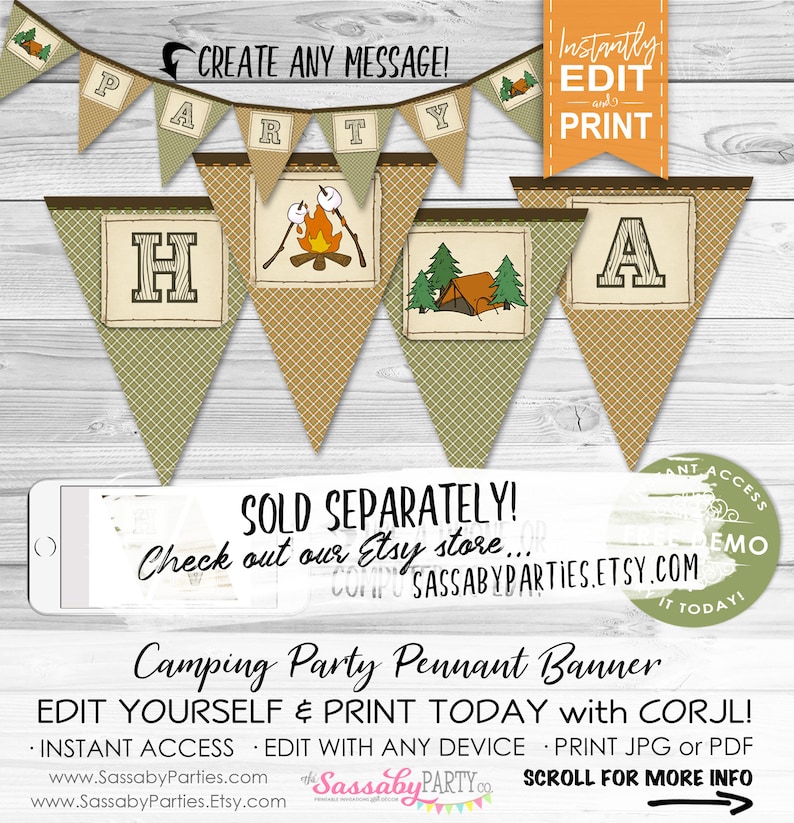 Camping Party Invitation INSTANT DOWNLOAD Partially Editable & Printable Camp Out, Birthday Party Invite, Plaid, Wilderness, Summer image 7