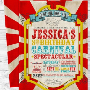 Carnival Invitation, Invite, Any Age, Birthday, Red, Carousel, Ferris Wheel, Instant Download, Edit Text, Editable, Printable, Come One Come All, Print Yourself, Use Any Device