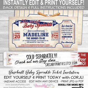 Vintage Baseball Baby Shower Invitation - INSTANT DOWNLOAD - Editable & Printable, All Star Ticket Invite, Ballgame, Print it Yourself image 5