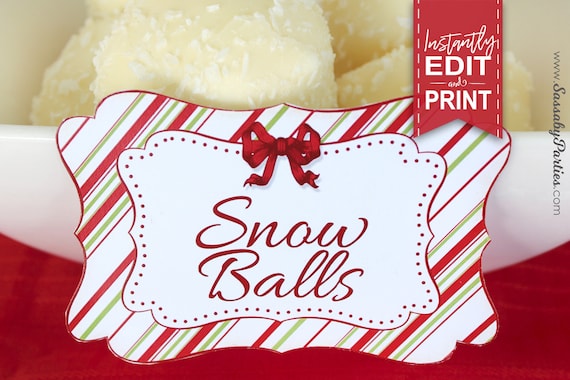 Christmas Party Labels - INSTANT DOWNLOAD - Edit & Print, Decorations, Decor, Food Tags, Xmas, Retro, Holly, Gift Favor, Buffet, Place Cards Il_570xn