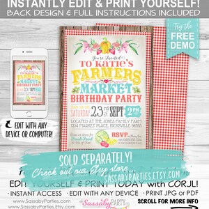 Farmers Market Party Pack INSTANT DOWNLOAD Edit & Print, Birthday Party Decorations, Decor, Shop Stall, Fruit, Vegetables, Lemonade image 7