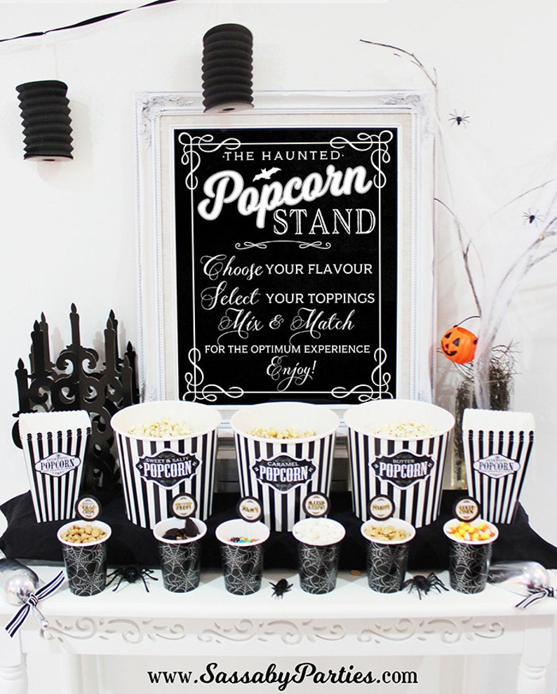 Halloween Horror Movie Party Pack, Posters, Signs, Popcorn Labels, Food Tent Cards, Decor, Decorations, Banner, Bunting, Haunted, Edit Yourself, Editable, Instant Download, Printable, Print Yourself,