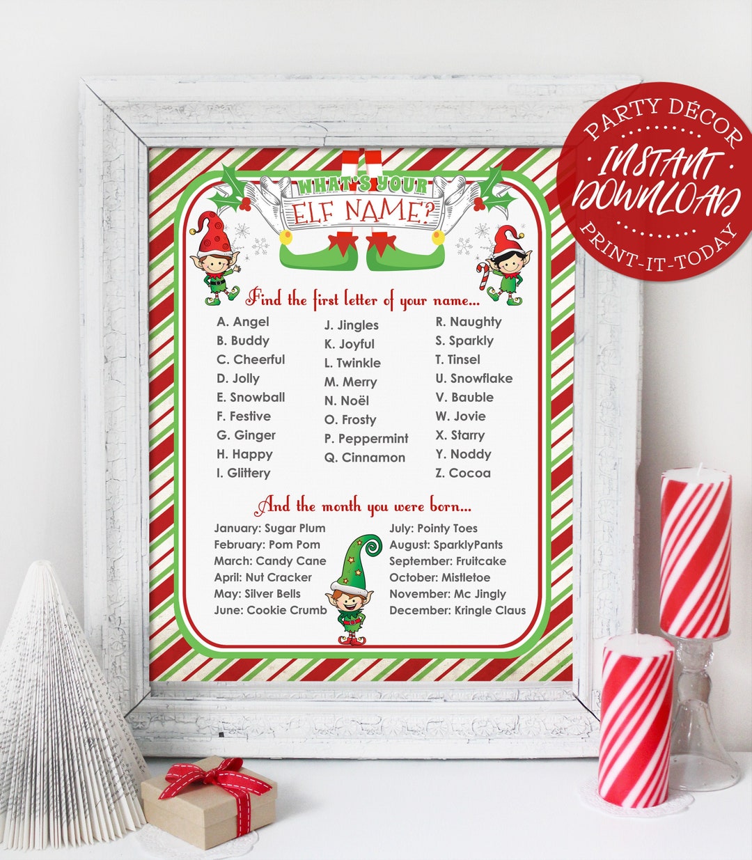 Elf Name Poster  INSTANT DOWNLOAD  'what's Your Elf