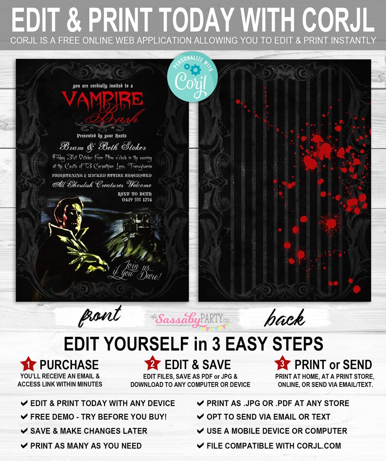 Vampire Party Invitation INSTANT DOWNLOAD Edit & Print Etsy