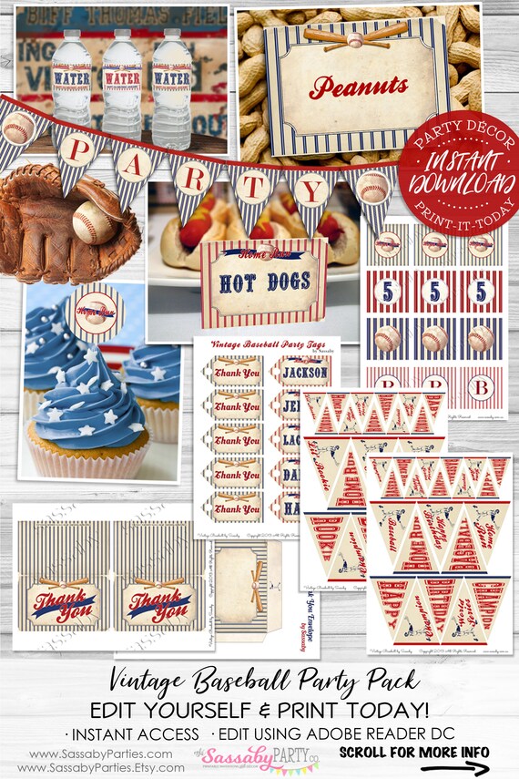 Vintage Baseball Party Pack - INSTANT DOWNLOAD - Editable &amp; Printable ...