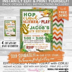 Reptile Party Pack - INSTANT DOWNLOAD - Editable &amp; Printable Birthday ...