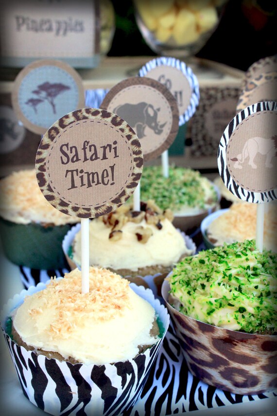 Safari Party Circles Cupcake Toppers Instant Download