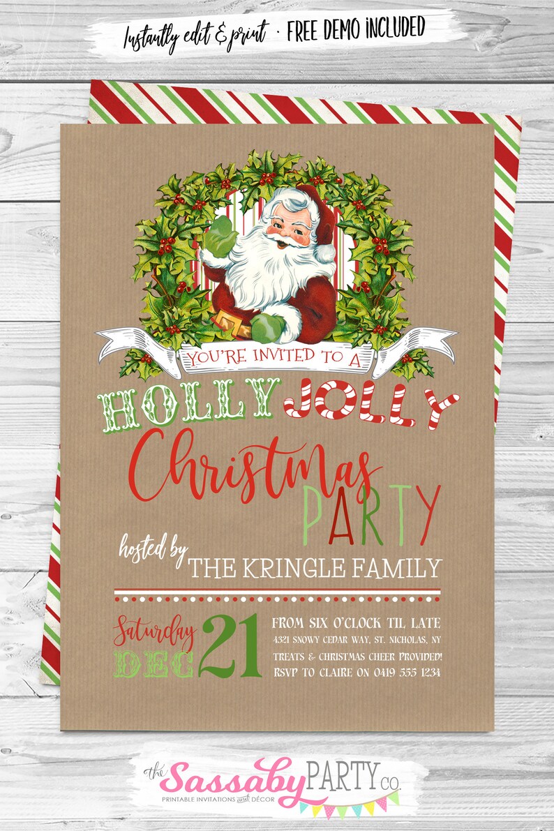 Holly Jolly Christmas Party Invitation INSTANT DOWNLOAD - Etsy
