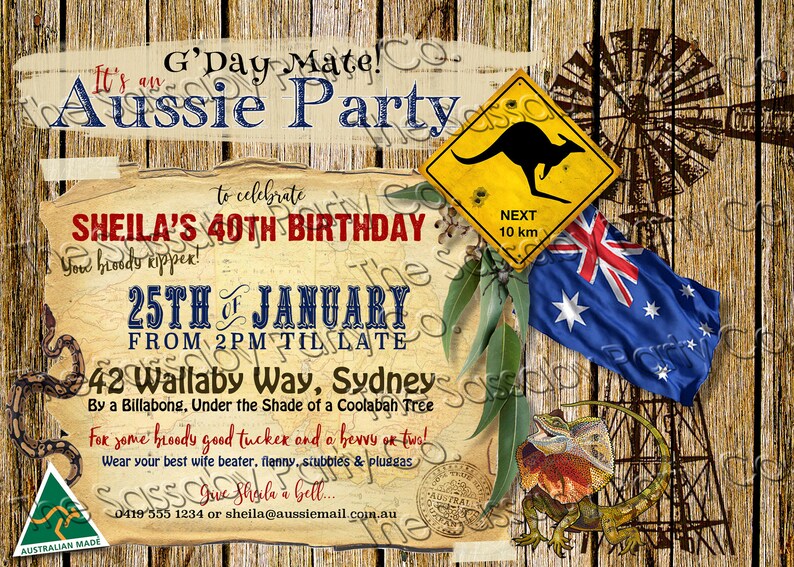 Aussie Party Invitation INSTANT DOWNLOAD Edit & Print Etsy