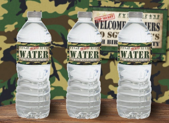 Army Men Water Bottle Labels - INSTANT DOWNLOAD - Editable & Printable Birthday Party Decorations, Decor, Marines, Soldier, Camo, Drinks Il_570xn