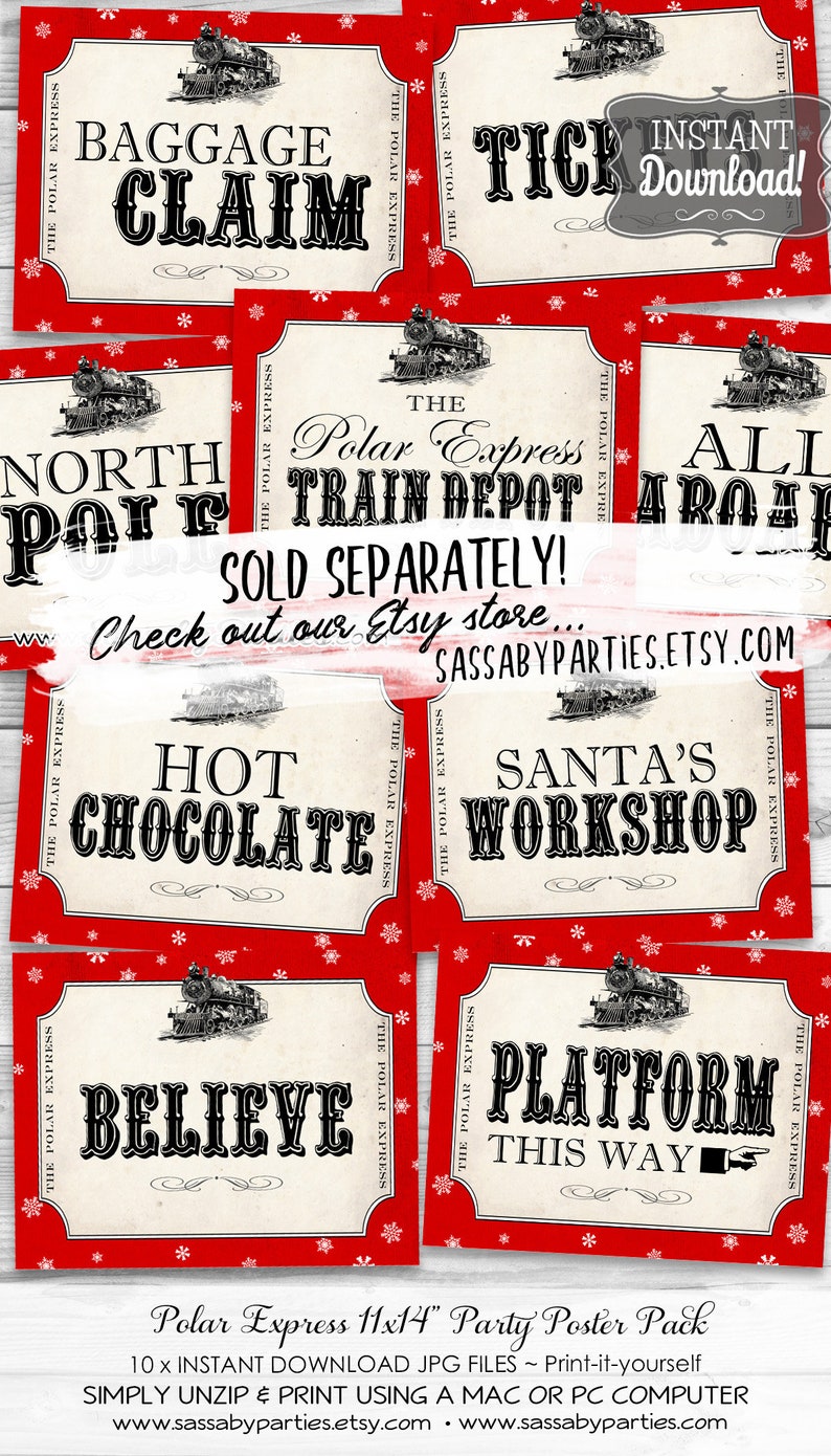 Polar Express Birthday Invitation INSTANT DOWNLOAD Partially Editable & Printable Invite, Train, Christmas, Believe, Holiday Party, Red image 9