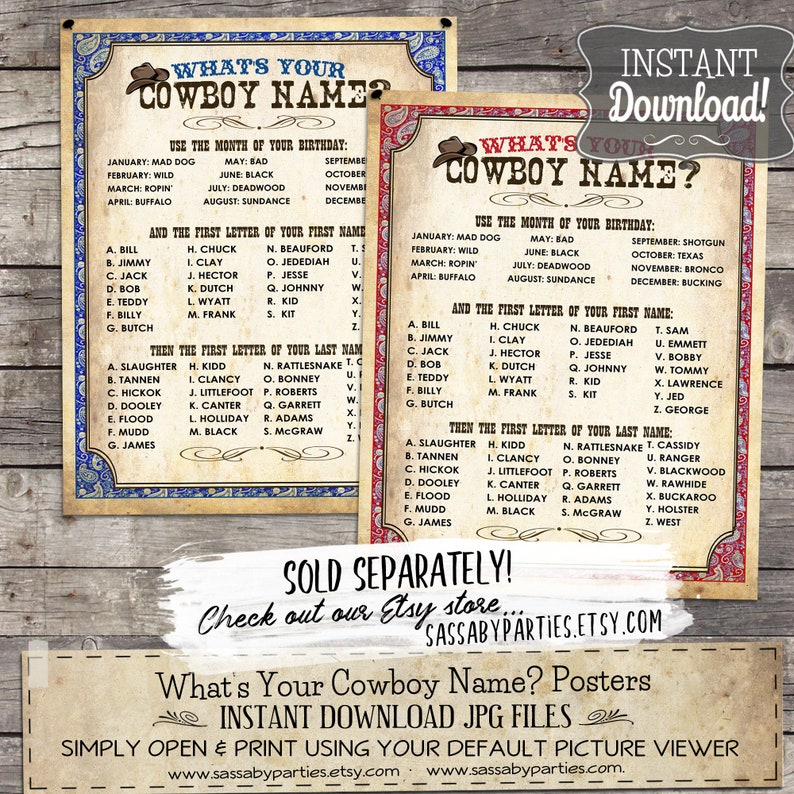 Cowgirl Name Poster PINK INSTANT DOWNLOAD 'What's Etsy