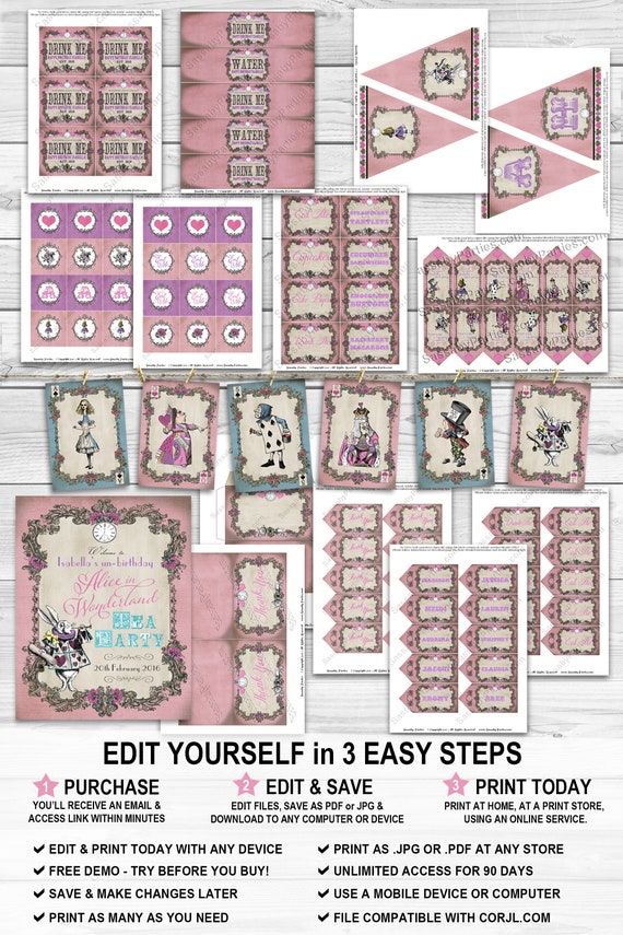 Alice in Wonderland Party Decorations & Games Printable Kit INSTANT  DOWNLOAD Mad Hatters Teaparty, Wonderland Party, Alicewonderland 