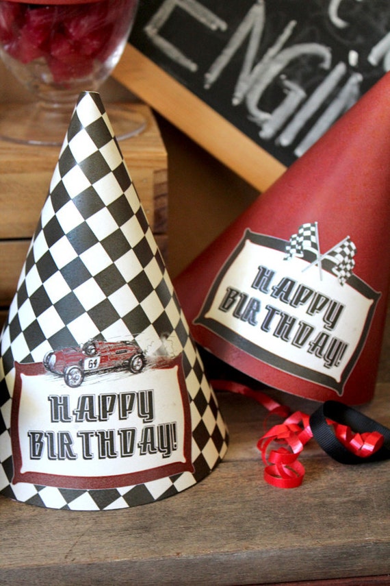 Vintage Racing Car Party Hats Instant Download Printable