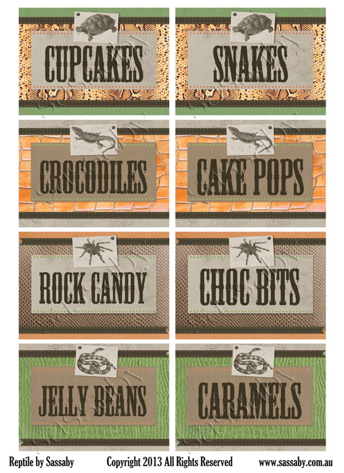 Reptile Party Labels INSTANT DOWNLOAD Editable &amp; Printable - Etsy