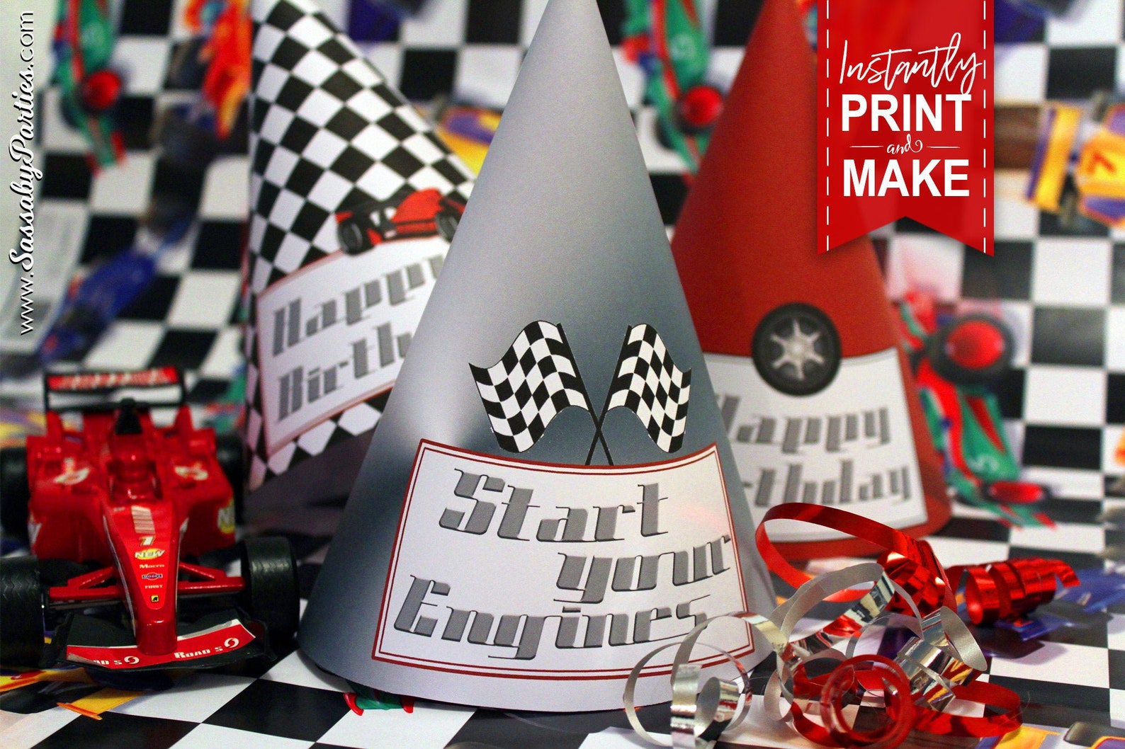 Racing Car Party Hats INSTANT DOWNLOAD Printable Birthday Etsy