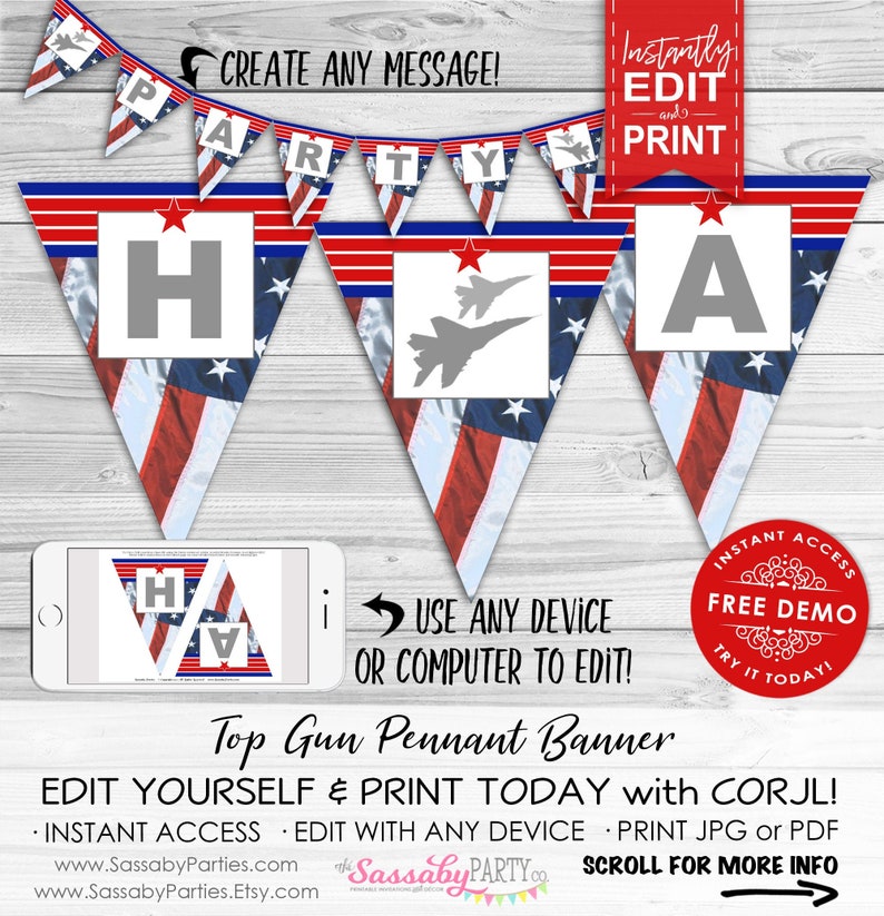Top Gun Fighter Jet Party Banner INSTANT DOWNLOAD Editable Etsy