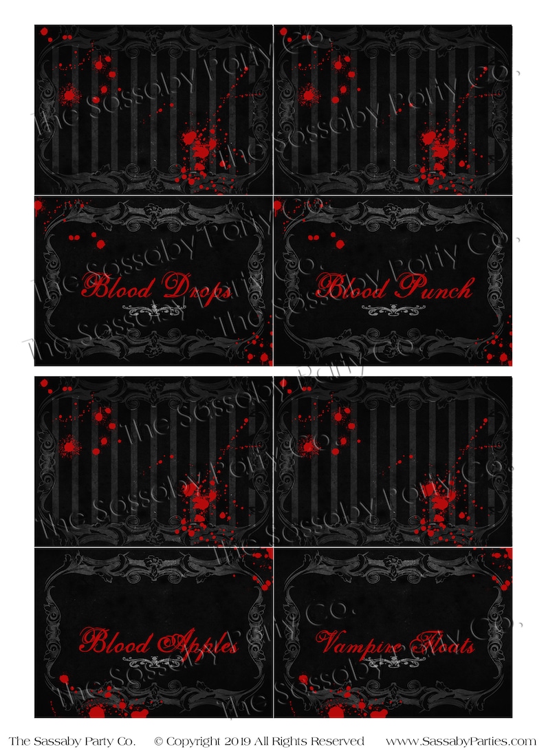 Halloween Party Labels, Vampire, Twilight, Dracula, Decor, Decorations, Food Tent Cards, Haunted, Instant Download, Blood Drops, Printable, Print Yourself, Edit Text, Editable